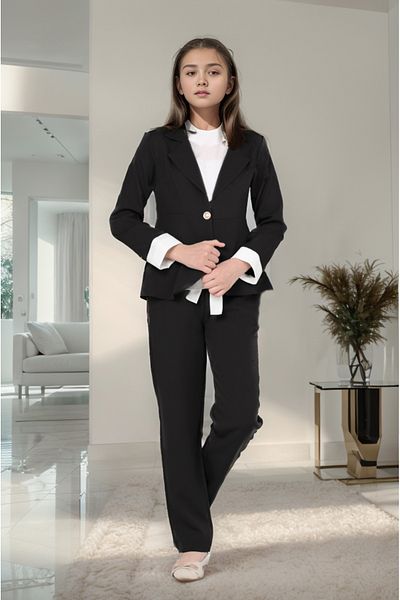 Jannock Girl's Suit Blazer Jacket-Blouse-Pants Set of 3