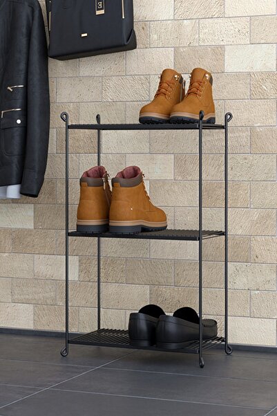 Tekno-tel Teknotel Three Layer Metal Organizer - Black Shoes and Towel Holder with Flower Pot Mg015