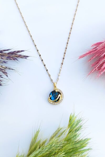 TREND COLLECTİON Kadın Paslanmaz Çelik Gold Zirkon Taşlı Gökyüzü Kolye Ve Pandora Yüzük Set (sevgiliye Hediye)
