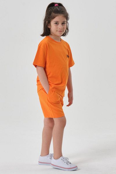 Black One Crew Neck Shorts Set for Girls