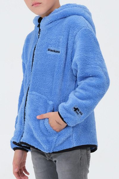 Black One Embroidery Detailed Plush Hooded Cargo Pocket Top