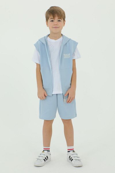 Black One Set triplu de tricou și pantaloni scurți cu vestă pentru băiat