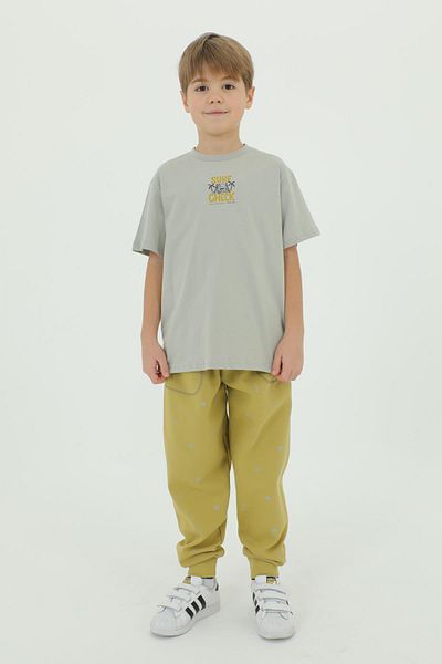 Black One Crew Neck Tropical Patterned Boys' 2-Piece Bottom Top T-Shirt Pants Summer Tracksuit Set