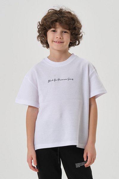 Black One Καλοκαιρινό μπλουζάκι από ύφασμα βάφλα για αγόρι