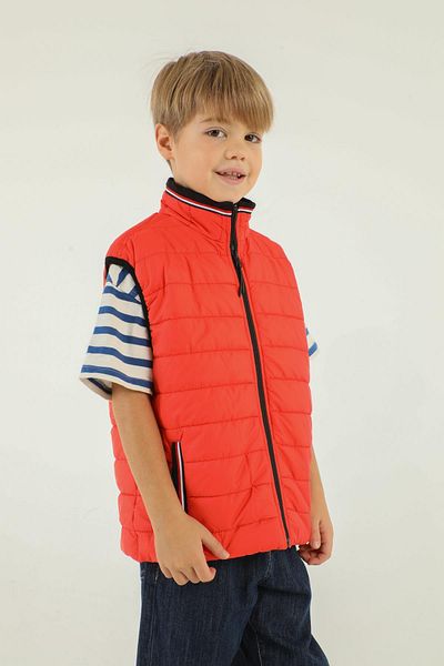 Black One Stand Collar Zipper Detailed Boy's Vest