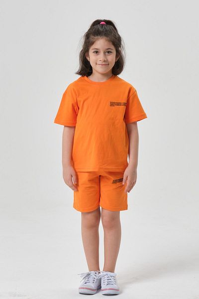 Black One Crew Neck Shorts Set for Girls