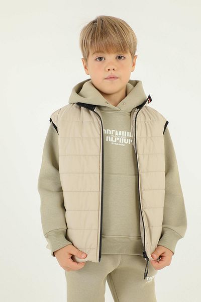 Black One Stand Collar Zipper Detailed Boy's Vest