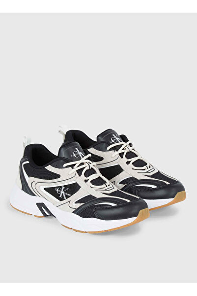 Calvin Klein Siyah - Ekru Erkek Deri Sneaker RETRO TENNIS SU-MESH