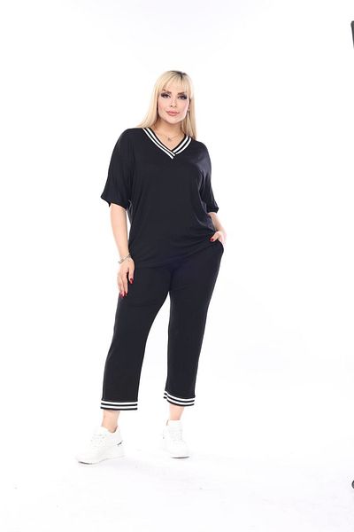 xlargebutik LARGE SIZE CLOTHING SUPER COMFORTABLE RIBBANED SUIT NEW SEASON