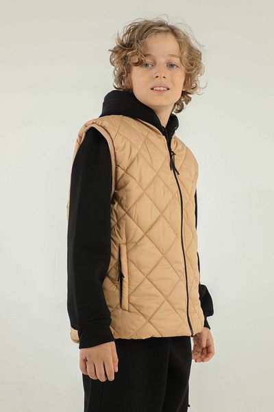 Black One Diamond Patterned Boy's Vest with Double Pockets
