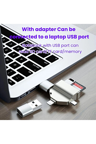 Coverzone Usb Otg Kart Okuyucu Micro USB Type-C ve Lightning Uçlu Telefon PC ve Notebook Uyumlu Mikro SD ZR591