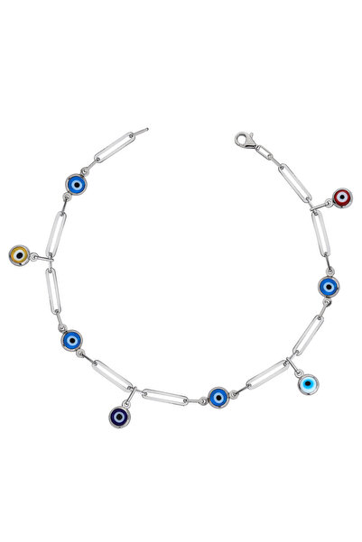 BUKA JEWELLERY 925 Ayar Gümüş Renkli Nazar Boncuklu Halhal