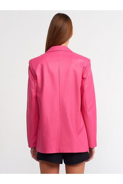 Dilvin 6939 Faux Leather Jacket-Fuchsia