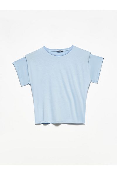 Dilvin 3541 Tricou cu gât crew cu umeri căptușiți-albastru