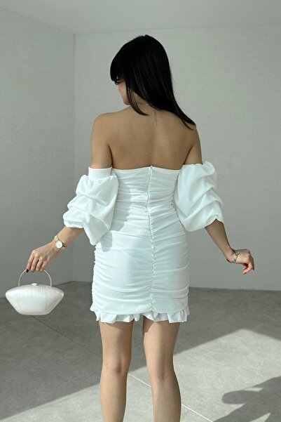 lovebox Dámské večerní mini šaty bez ramínek s límcem z krepové látky se stylovým rukávem a šňůrkou 081