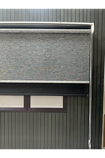 Lotus Simli Gri Tül, Arkası Siyah Stor Çift Mekanizmalı Tül Stor Perde - GökçelikV3