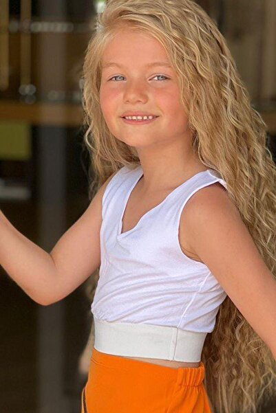 Riccotarz Girl's V-Neck Viscose Bodysuit and Zippered Orange Skirt Set