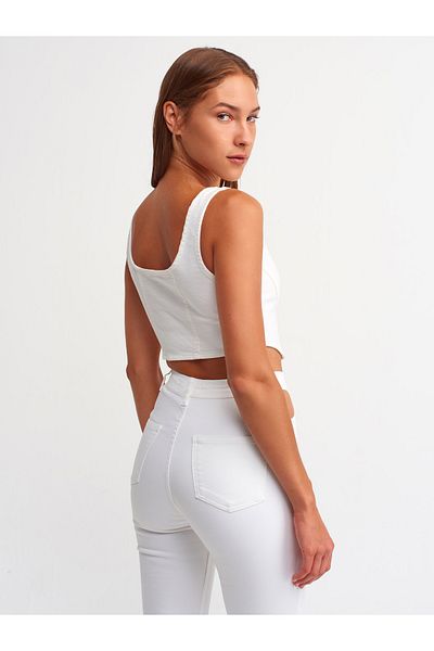Dilvin 5303 White Top with Zipper on the Front-white