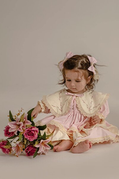 Arazretrobaby Toz Pembe İspanyol Model Kız Bebek Retro Tarz Nakışlı Kız Bebek...