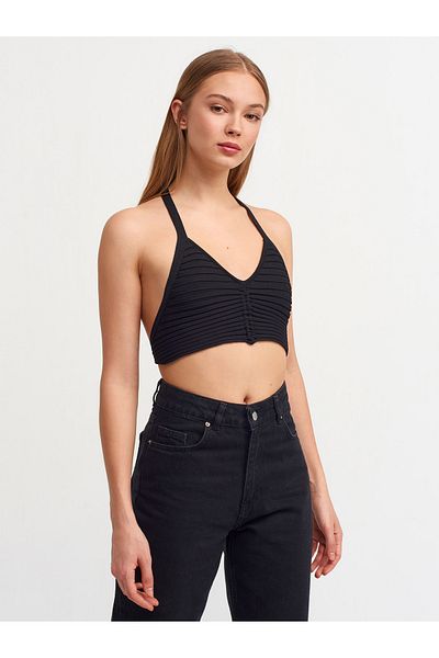 Dilvin 1011 Back Lace Knitwear Bustier-black
