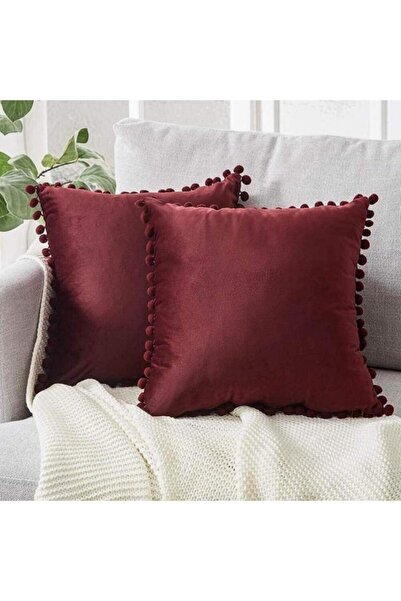 Bc Home 2'li Bordo Minik Ponponlu Yumuşak Dokulu Kırlent Kılıfı Seti ,düz,2 Adet ,ıskandinav,bohem