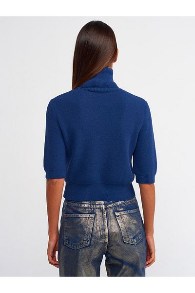 Dilvin 10480 Pulover cu gât complet cu textura moale - bleumarin