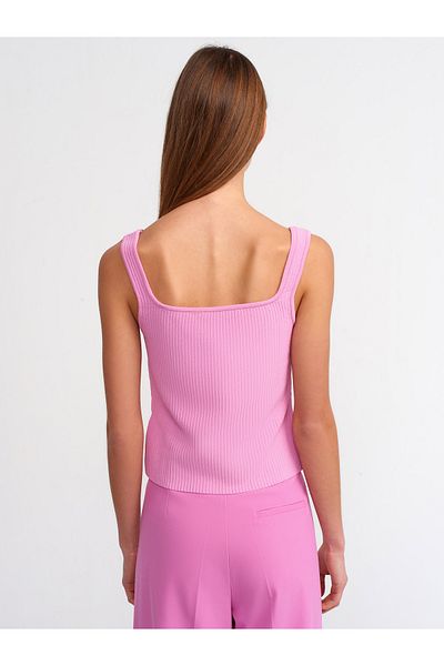 Dilvin 10384 Square Neck Front Low-cut Knitwear Athlete-Pink