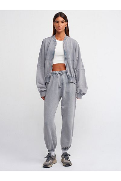 Dilvin 70467 Wash Effect Jogger Trousers-Grey