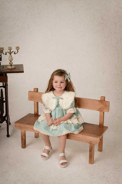 Arazretrobaby Nil Yeşili İspanyol Tarz Vintage Kız Bebek Elbisesi,Kol Ağzı ve...