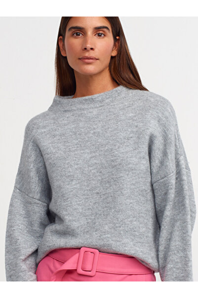 Dilvin 10310 ψηλός λαιμός Βασικό Πουλόβερ-Σκούρο Γκρι