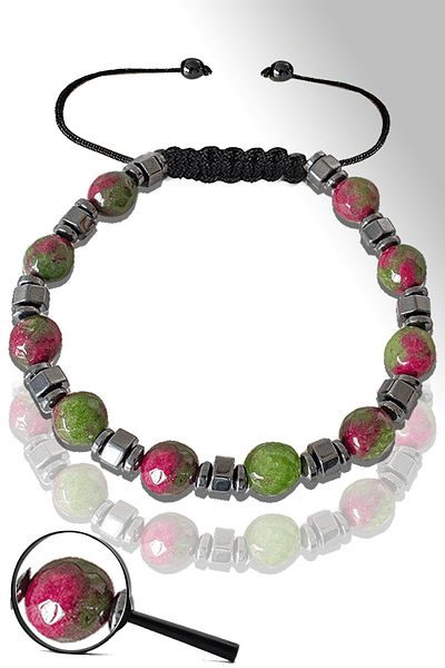 Tesbih Atölyesi Certified Silver Hematite Faceted Mossy Quartz Stone Bracelet - Adjustable
