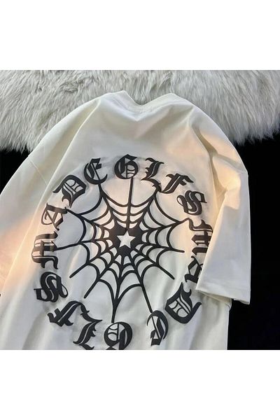 Gofeel Harajuku White Heart Network Star Printed Oversize Unisex T-Shirt