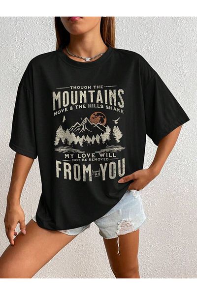 AFROGİYİM Unisex The Mountains From You Ψηφιακό εμπριμέ μπλουζάκι Oversize