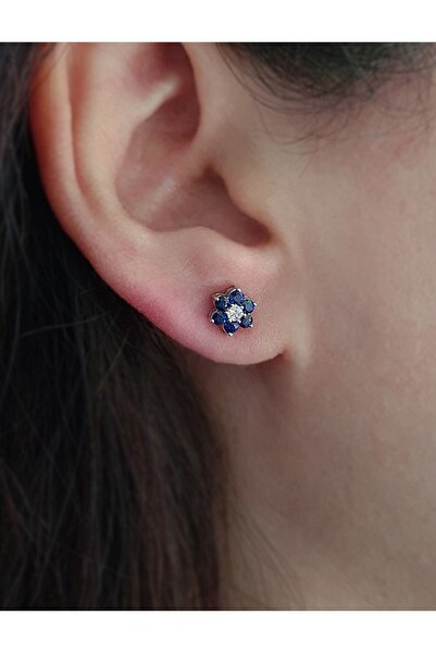 Sirius Pırlanta Safir Ve Pırlanta Taşlı Papatya Küpe