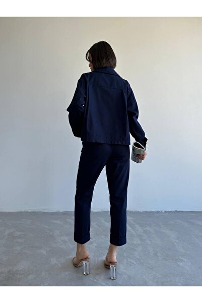 Laluvia Sötétkék 100% pamut ing sárgarépa nadrág Gabardine szett