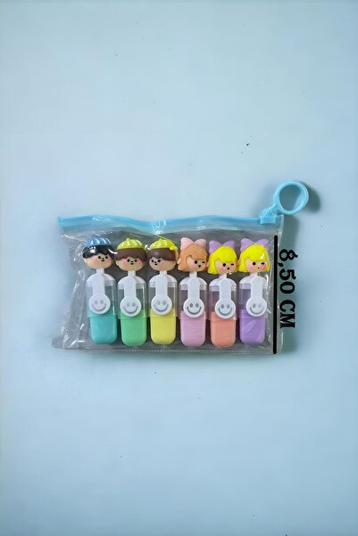 GÜZELYÜZ AVM 6 Renk Şirin Çocuklar Model Çantalı Fosforlu Kalem Seti Şirin İş...