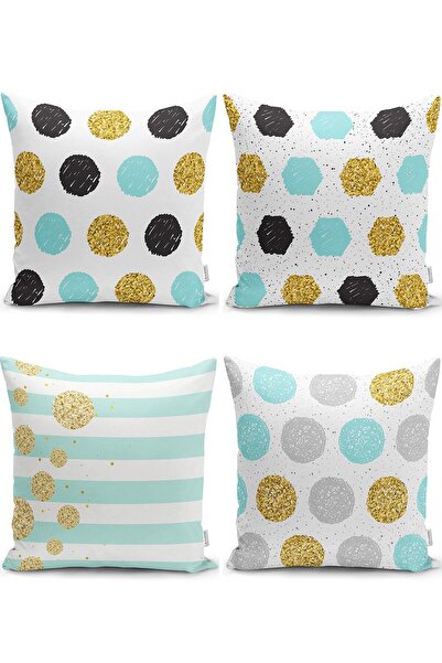 Nish & Royal Gold Detailed Geometric Patterned Modern Pillow and Cushion Cove...