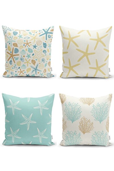 Nish & Royal 4-Piece Starfish Motif Digital Printed Modern Pillow Throw Pillo...