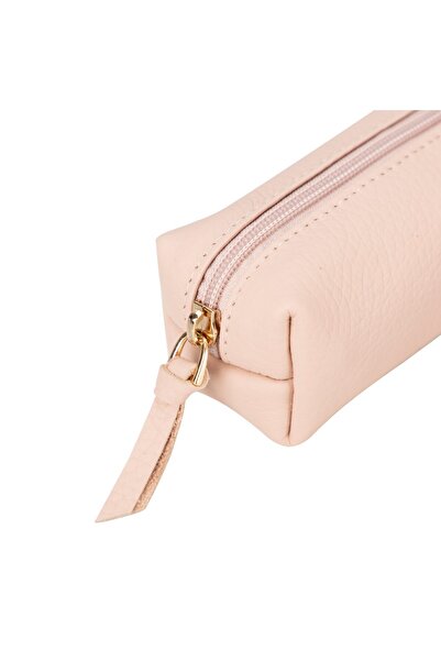 PLM Real Leather Pencil Case, Handmade Zippered Case, Powder Pink