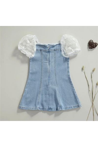 bir dünya çocuk Pearl Buttoned Denim Dress