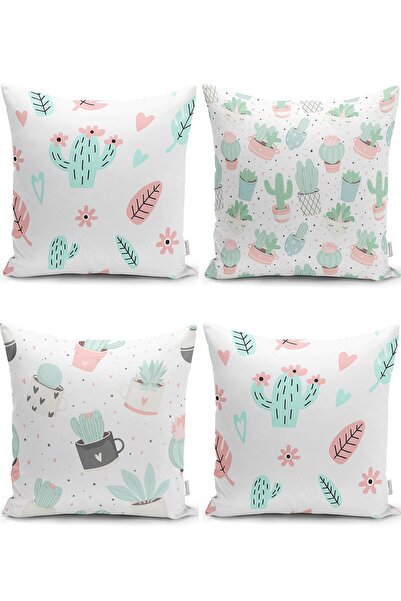 Nish & Royal Cactus Patterned Modern Pillow and Cushion Cover Set on White Ba...