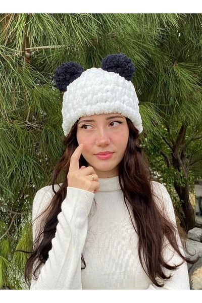 ALARA REYHAN Пухкава шапка с панда, ръчно изработен подарък