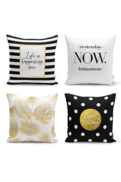Nish & Royal Gold Leaf Modern Concept 4-Piece Pillow Cushion Cover