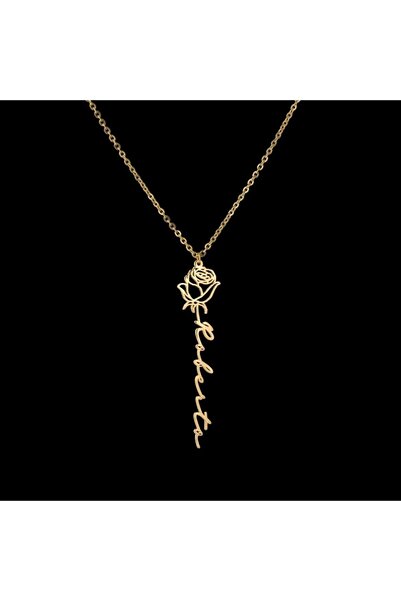 BERCHINE Gül Figürlü Dikey Isimli Kolye 925 Ayar Gümüş