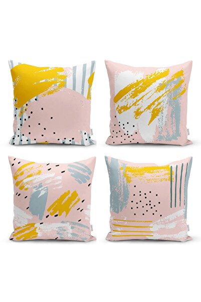 Nish & Royal فرشاة ألوان مائية باللون الأصفر والوردي، مجموعة غطاء وسادة رمي م...