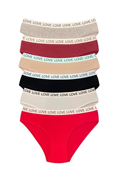 TREND 6 Pieces Cotton Flexible Women's Slip Bikini Panties Wide Elastic Printed