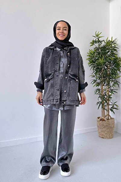 Ka Hijab Τζιν Hijab Jacket Double Pocket - Anthracite