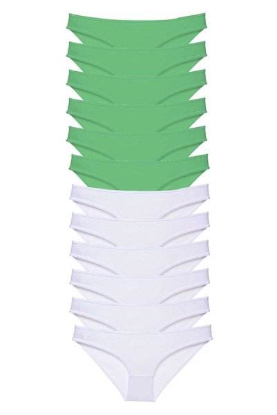 TREND 12 Pieces Eco Set Lycra Women's Slip Panties Green White