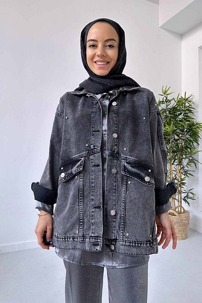 Ka Hijab Τζιν Hijab Jacket Double Pocket - Anthracite