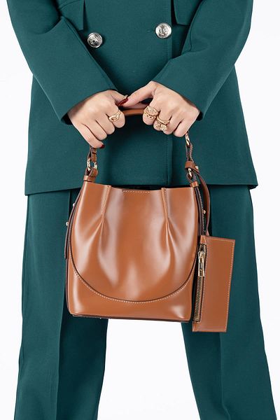 Getcho Sutton Women's Tan Shiny Shoulder and Hand Bag with Side Bag - Stylish Model with Cross Strap, Large Volume